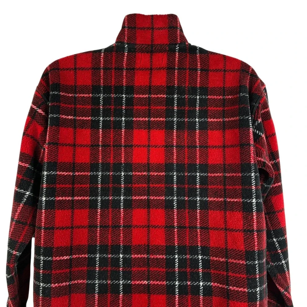 Lauren Ralph Lauren 1/4 Zip Plaid Fleece Men's Medium Red Tartan USA‎ Made VTG